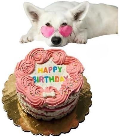 Pink Shiba Big Dog Birthday Cake- Edible Puppy Party Crispy Vanilla Rice Cake, Yogurt Icing Perfect Dog Party Cake Boxed, Iced and Decorated