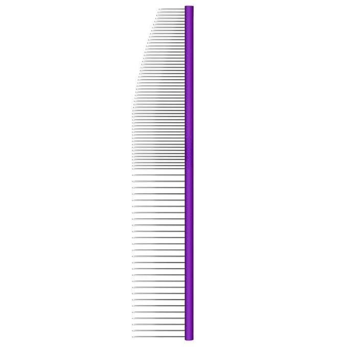 Professional Pet Grooming Comb – Crescent Curved Wide/Fine Tooth Pet Comb Detangling Comb for Cat/Dog Face & Chin, Stainless Steel Teeth, Removes Knots & Flea Combs (purple,round19cm)