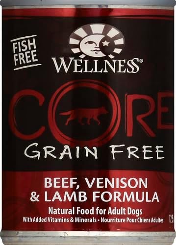 Wellness CORE Natural Wet Grain Free Canned Dog Food, Beef, Venison & Lamb, 12.5-Ounce Can (Pack of 12)