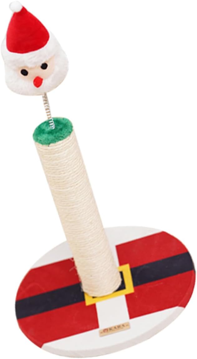 Luxshiny Christmas Santa Cat Scratching Post for Indoor Cats Integrated Sisal Floor Scratching Pole Wear-Resistant Kitten Claw