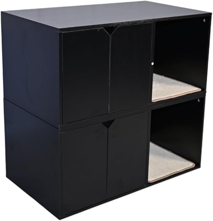 35.83" Black Cat Litter Box Enclosure Hidden Furniture with Scratching Pad, Modern Indoor Cat House