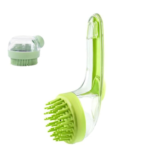 2-in-1 Pet Bath Brush with Shampoo Dispenser - Dog Grooming Scrubber for Long/Short Haired Dogs & Cats Free Shower Brush (GREEN C)