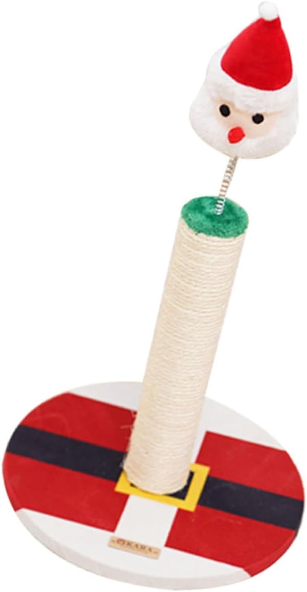 VOSAREA Christmas Cat Scratching Post for Indoor Cats Small Santa Claus Sisal Rope Scratcher Pole for Kittens