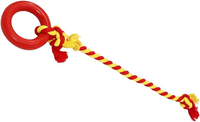 Interactive Dog Tug Toy Pets Supplies with Rings Exercise Playing Running Dog Rope Toy for Kitten Outdoor Lawn Cleaning, Red