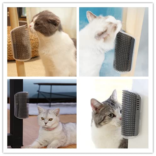 6 Pack Cat Self Groomer with Catnip Pouch Wall Corner Groomers Cat Face Scratcher Pet Grooming Brush Massage Combs for Cats Fur Pets Dog Kitten Puppy(Black & Gray)