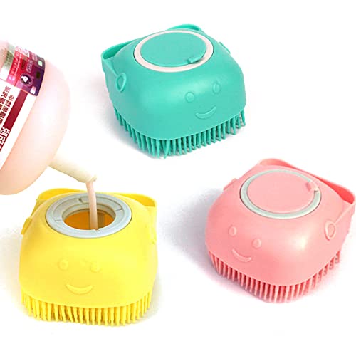 Silicone Pet Bath Massage Brush with Shampoo Dispenser, Dog Cat Grooming Tool, Green