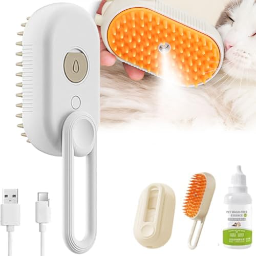 Cat Steam Brush for Massaging and Cleaning Shedding Pets (White)