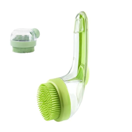 2-in-1 Pet Bath Brush with Shampoo Dispenser - Dog Grooming Scrubber for Long/Short Haired Dogs & Cats Free Shower Brush (GREEN X)