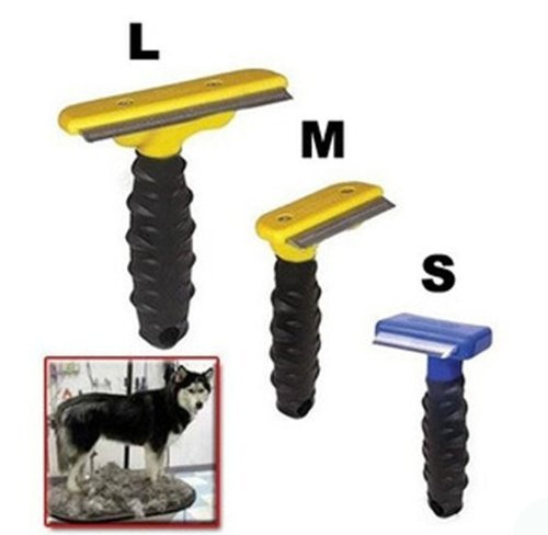 Deshedding Tool & Pet Grooming Tool - Stainless Steel Hair Removal Comb for Dogs and Cats, with Black Plastic Handle Grip