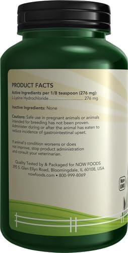 Now Pet Health,L-Lysine Supplement,Powder,Formulated for Cats,NASC Certified,8-Ounce,(Pack of 2)