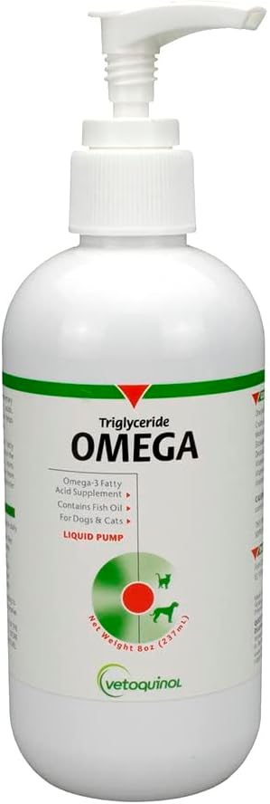 Vetoquinol Triglyceride Liquid Omega 3 Supplement for Dogs and Cats, Liquid Fish Oil Supplement with EPA and DHA, Promotes Skin, Coat, Joint, and Immune Health, Omega 3 Fish Oil for Dogs and Cats, 8oz