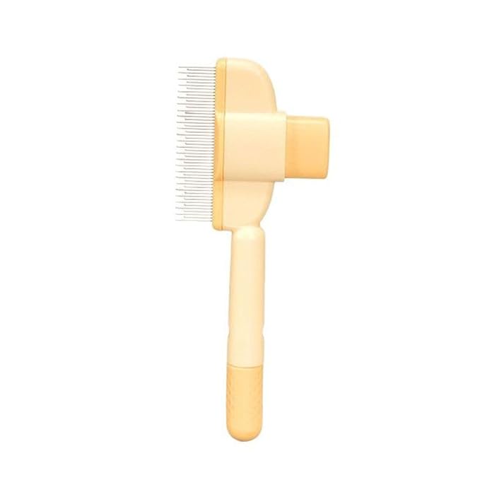 Pet Hair Removal Tool Comb Flea Comb, 2025 Cat Grooming Brush with Release Button,Pet Comb Grooming Brush for Dogs and Cats, Upgrade Self Cleaning Pet Hairs Combs(Yellow)