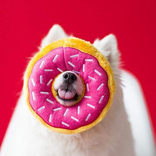 ZippyPaws Donutz - No Stuffing Dog Toys to Keep Them Busy, for Small and Medium Dogs, Squeaky Pet Toy for Boredom, Unstuffed Chew Toy, Soft Plush Puppy Products, Funny Food Toy - Strawberry Donut