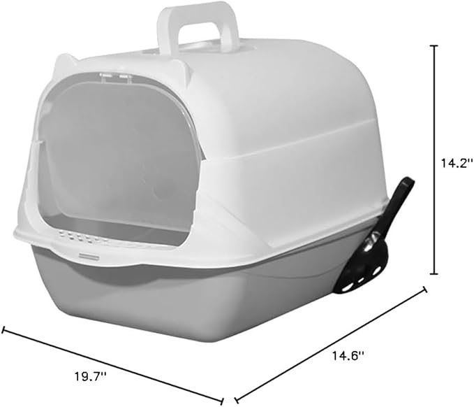 Cat Litter Box Enclosure Anti Splashcat Cat Toilet with Handle Clamshell Deodorization Kitty Litter Box Cat Supplies (Grey)