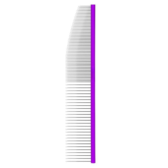Generic Pet Groomer Crescent Comb Pet Crescent Comb， Pet Comb， Stainless Steel Teeth Comb For Dogs & Cats， Removes Knots, Mats Professional Grooming Tool， Pet Comb With Round Handle (purple,flat16cm)
