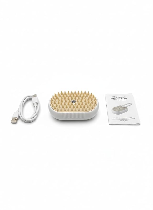 Electric Cat Massage Comb with Spray Function – Rechargeable Cat Grooming Brush for Shedding Control