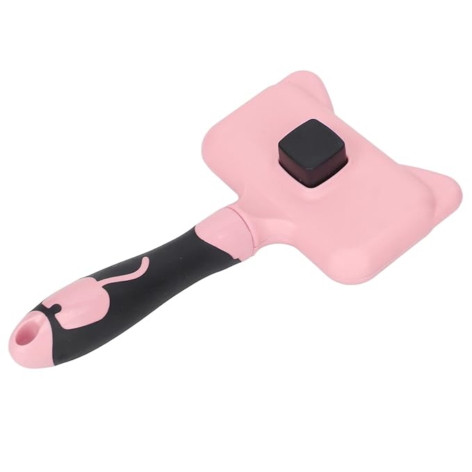 Cat Grooming Brush, Ergonomic Cat Brushes with 140 Degree Curved Teeth, Self Cleaning Slicker Brushes with Non Slip Handle and Resin Protection Point (Pink)
