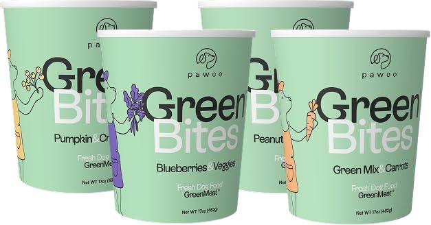 PawCo Fresh Premium Dog Food – Supports Energy, Digestion & Overall Health – Healthy Recipe with Supergreens, Flaxseed, DHA, Omega-3 & Probiotics – GreenBites (1 Count (Pack of 6), Variety)