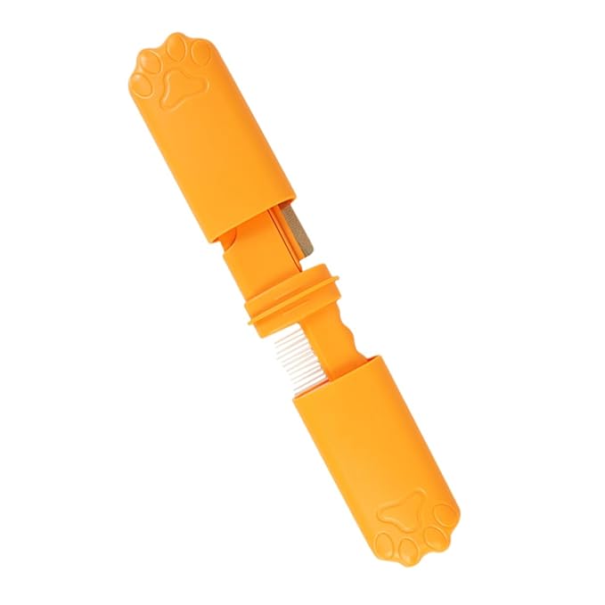 SUPVOX Pet Grooming Comb Detangling Rake for Dogs and Cats Small Hair Brush with Fine Teeth for Removing Loose Fur and Mats, Orange, Suitable for Home Grooming and Pet Care