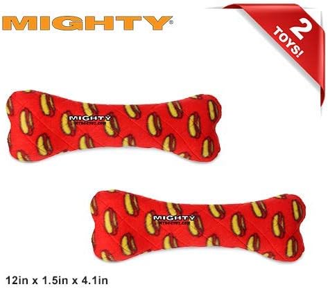 MIGHTY- NO Stuff Bone– Squeaky Plastic Core. 2-in-1 Toy. Made Durable, Strong & Tough. Interactive Play Dog Toy (Tug, Toss & Fetch). It Floats. (Red, Large 2 Pack)