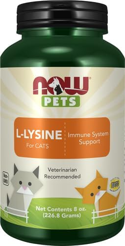 Now Pet Health,L-Lysine Supplement,Powder,Formulated for Cats,NASC Certified,8-Ounce,(Pack of 2)
