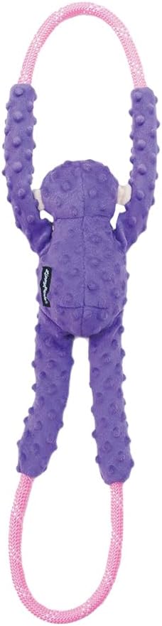 ZippyPaws RopeTugz - Durable Dog Pull Rope Toy, Interactive Tug of War for Large, Medium, & Small Dogs, Squeaky Pet Products to Keep Them Busy, Made with Heavy Duty Climbing Rope - Purple Monkey