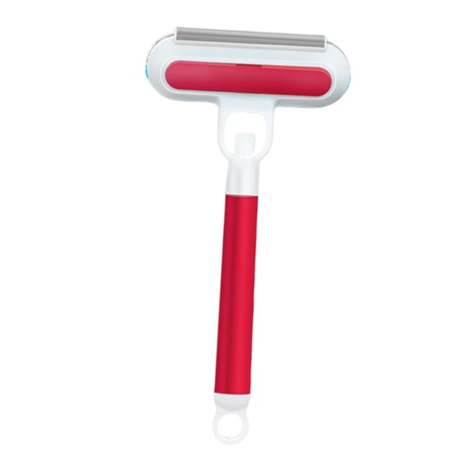 Pet Hair Removal Brush Glass Washable 3 in 1 Lightweight Cat Hair Remover Grooming Brush for Indoor Bedding Doors, Red