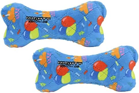 MIGHTY- NO Stuff Bone– Squeaky Plastic Core. 2-in-1 Toy. Made Durable, Strong & Tough. Interactive Play Dog Toy (Tug, Toss & Fetch). It Floats. (Celebration, Medium 2 Pack)