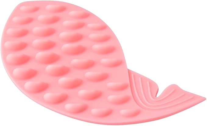 Whale Shape Wall Mount Cat Grooming Brush, Self Adhesive Silicone Massage Scratcher with Catnip, Removable Hair Cleaning Tool for Cats