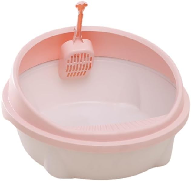 Semi-Closed Plastic Cat Bedpans Cat Litter Box Circular Anti-Splashing Sifting Cat Toilet Large Capacity Cat Covered Litter Box (Pink)