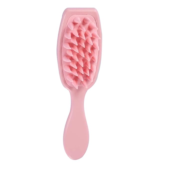 VILLCASE Dog Bath Scrubber Silicone Handle Pet Massage Brush for Grooming and Cleaning with Soft Bristles, Pink Puppy Bathing Supplies for Dogs and Cats