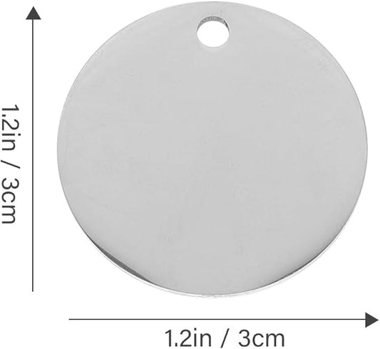 Luxshiny 10pcs Stainless Steel Dog Tag Blanks Round Stamping Pendant 30mm Metal Id Tags for Pet Collar Engraving Supplies