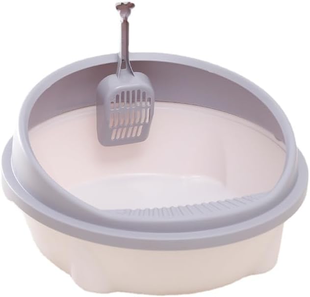 Semi-Closed Plastic Cat Bedpans Cat Litter Box Circular Anti-Splashing Sifting Cat Toilet Large Capacity Cat Covered Litter Box (Purple)