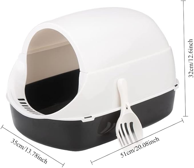 Semi-Enclosed Cat Litter Box with No Door& Built-in Scoop, XX-inch Splash-Proof Plastic PP Dual-Purpose Cat Toilet for Multi-Cat Households, Easy Clean Semi-Sealed 20.08"x 13.78" x 12.6"(Black)