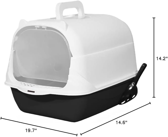 Cat Litter Box Enclosure Anti Splashcat Cat Toilet with Handle Clamshell Deodorization Kitty Litter Box Cat Supplies (Black)