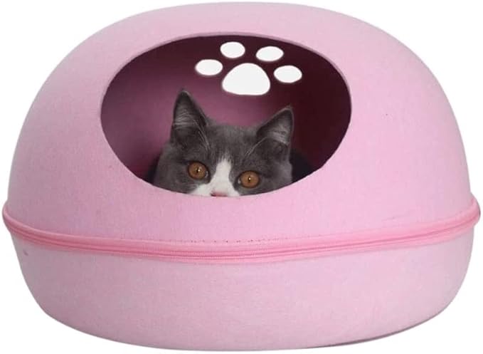 Ultra Soft Material Dog Cat Bed Cave Sleeping Bag Zipper Egg Shape Pet Felt Cloth House Nest Basket for Cats Animals Supplies Washable Pet Bed(Pink,48 * 38 * 25cm)