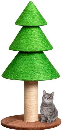 Christmas Tree Cat Scratcher Tower – 31.5" Sisal Scratching Post with Fleece Base for Indoor Cats, Holiday Décor, Sturdy Stable Base