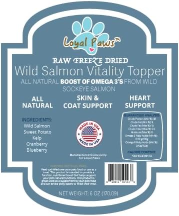 Wild Salmon Blend Raw Food Topper for Cats and Dogs, 6 oz, Natural Omega 3 Boost - 100% USA Made, Natural Dog Food Toppers
