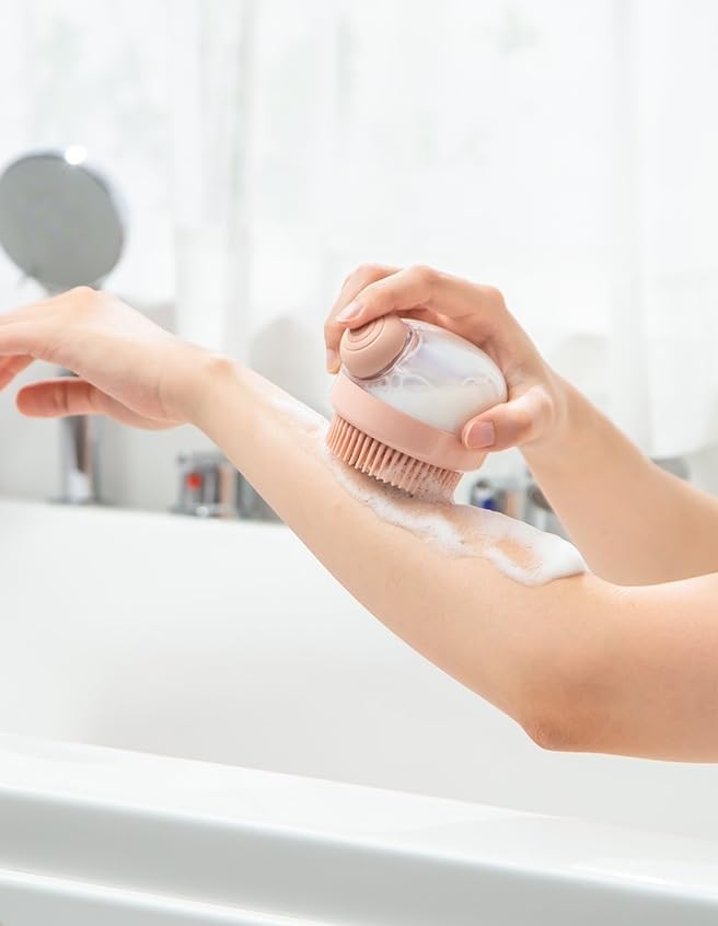 2-in-1 Pet Bath Brush with Shampoo Dispenser - Dog Grooming Scrubber for Long/Short Haired Dogs & Cats Free Shower Brush (GREEN X)