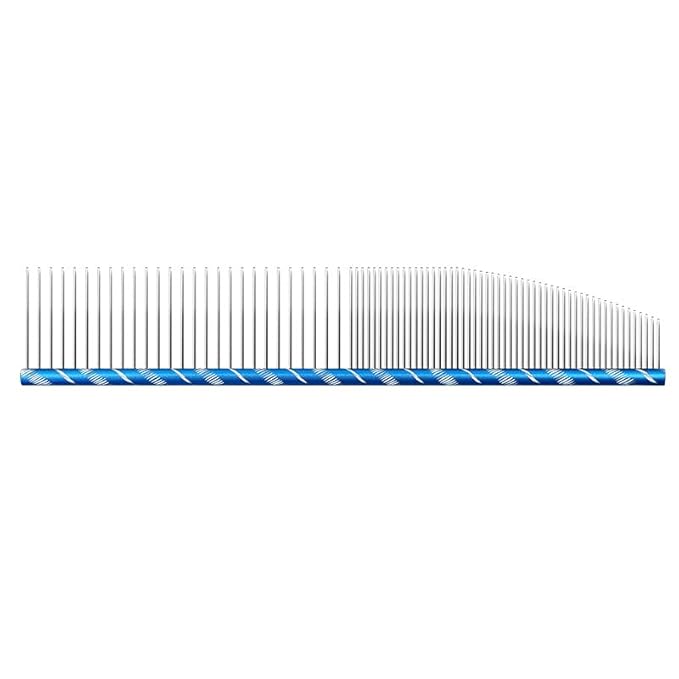 Professional Pet Grooming Comb – Crescent Curved Wide/Fine Tooth Pet Comb Detangling Comb for Cat/Dog Face & Chin, Stainless Steel Teeth, Removes Knots & Flea Combs (blue,enflory19cm)