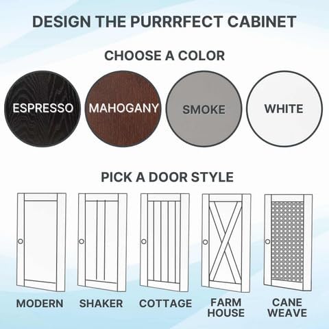 THE REFINED FELINE Refined Self-Cleaning Litter Box Cabinet, Wooden Cat Litter Box Enclosure for Automatic Litter Boxes, Smoke Gray, Cane Weave.