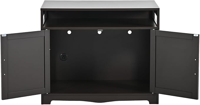 31.5" L Walnut Cat Litter Box Enclosure with Hidden Plug & 2 Doors, Indoor Large Cat Washroom Storage Bench Side Table
