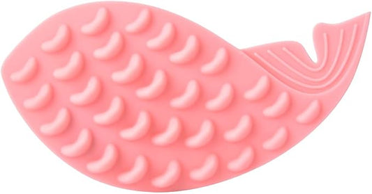 Whale Shape Wall Mount Cat Grooming Brush, Self Adhesive Silicone Massage Scratcher with Catnip, Removable Hair Cleaning Tool for Cats