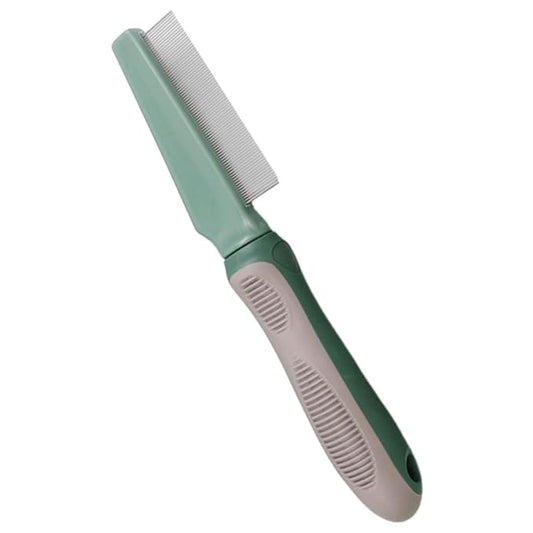 NUOBESTY Pet Grooming Comb with 78 Olive Green Fine Teeth, Multi-function Dog and Cat Hair Detangler for Indoor Use, Compact Portable Dematting and Shedding Removal Tool