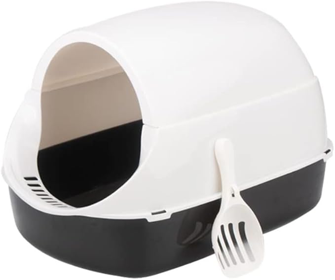 Semi-Enclosed Cat Litter Box with No Door& Built-in Scoop, XX-inch Splash-Proof Plastic PP Dual-Purpose Cat Toilet for Multi-Cat Households, Easy Clean Semi-Sealed 20.08"x 13.78" x 12.6"(Black)