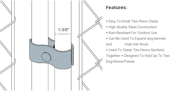 Plutreas Chain Link Fence Panel Clamps 1-3/8" Dog Kennel Panel Clamps for Round Pipe Panel Frame (Set of 10)