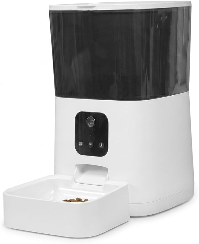 Smart Automatic Pet Feeder with HD Camera and App Control, Cats and Dogs, 6L Capacity Dual Power Supply, Video Monitoring Pet Food Dispenser for Travel and Work (Video Version)