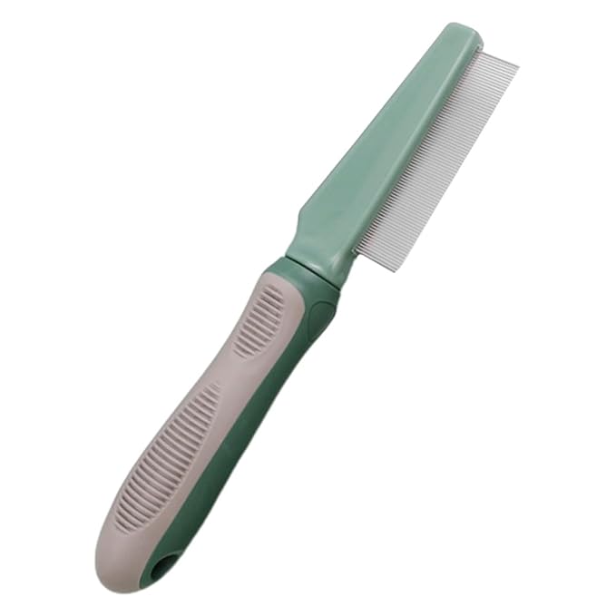 Luxshiny Pet Grooming Comb for Cats and Dogs with 78 Fine Metal Teeth, Olive Green Flea Removal and Shedding Comb for Detangling and Undercoat Grooming, Portable Reusable Kitten and Dog