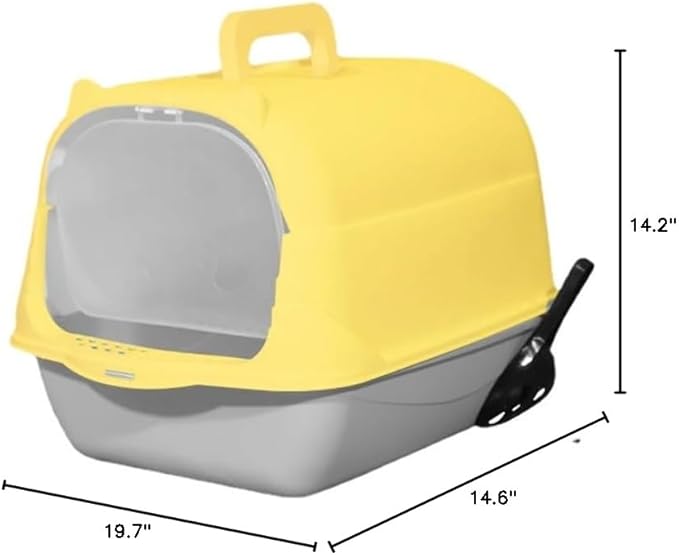 Cat Litter Box Enclosure Anti Splashcat Cat Toilet with Handle Clamshell Deodorization Kitty Litter Box Cat Supplies (Grey-Yellow)