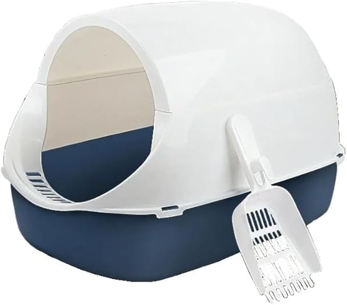 Fully Enclosed Cat Litter Box with Door Can Be Split Dual-Purpose Cat Toilet Anti-Splash Cat Shovel Semi-Sealed (Blue)